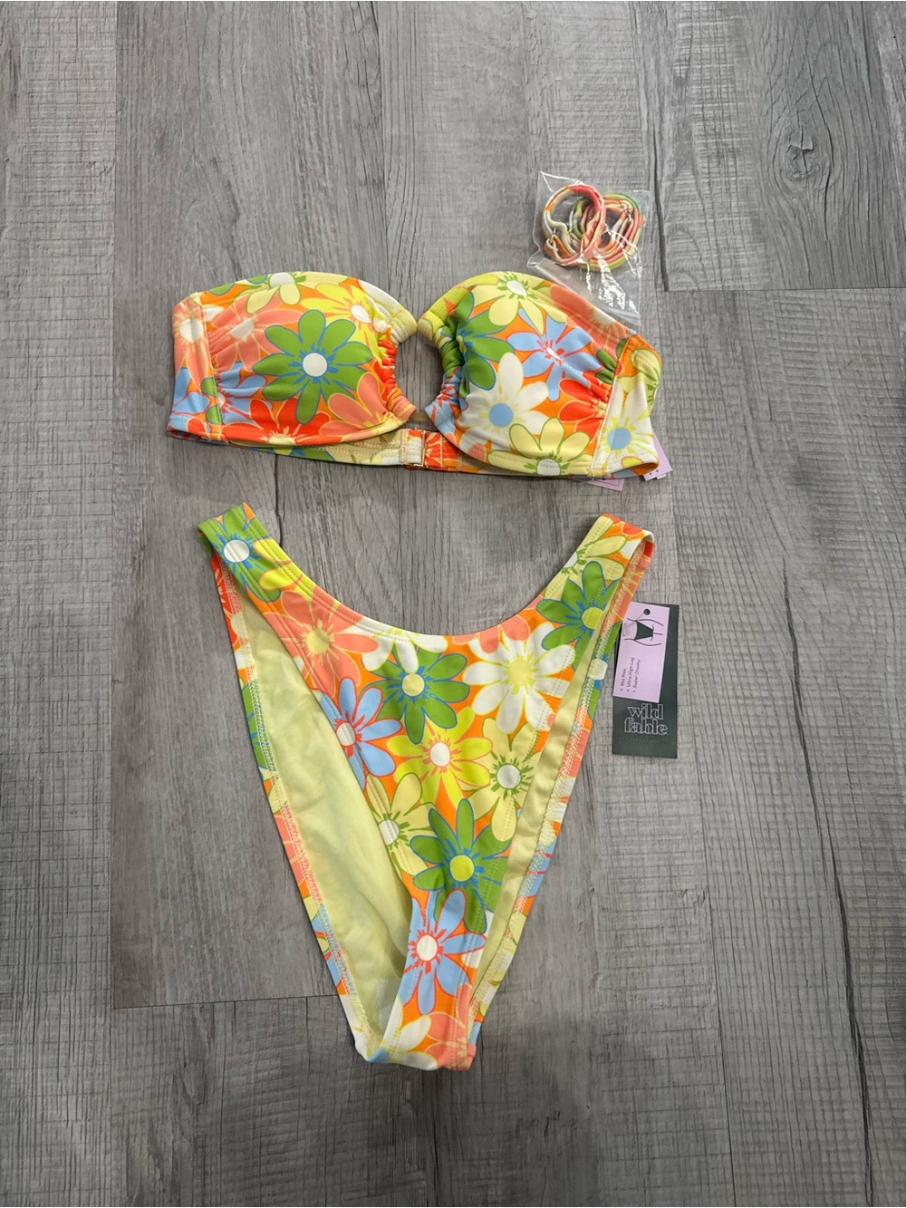 wild fable Floral Bandeau Bikini Set in Yellow, Orange, Green